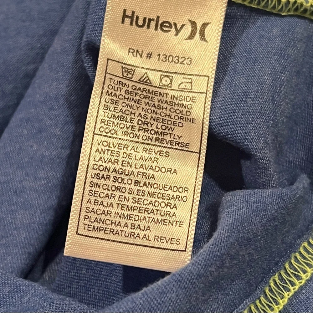 Hurley Boy Youth Blue and Green Graphic Tee Size Large